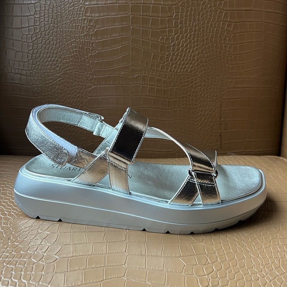 Stuart Weitzman Moxie Sport Women's Sandal Silver Size 10 M - Picture 5 of 8